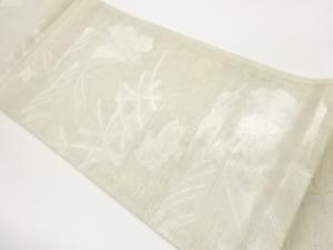 紗 蝶に葉模様織出し袋帯